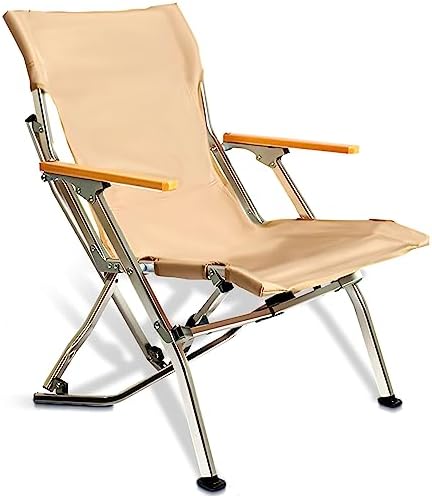 doubob Camping Chair Folding Beach Lawn Portable Chairs Outdoor Chair with Wood Armrest,Ultralight Aluminum Alloy for Adults,Khaki