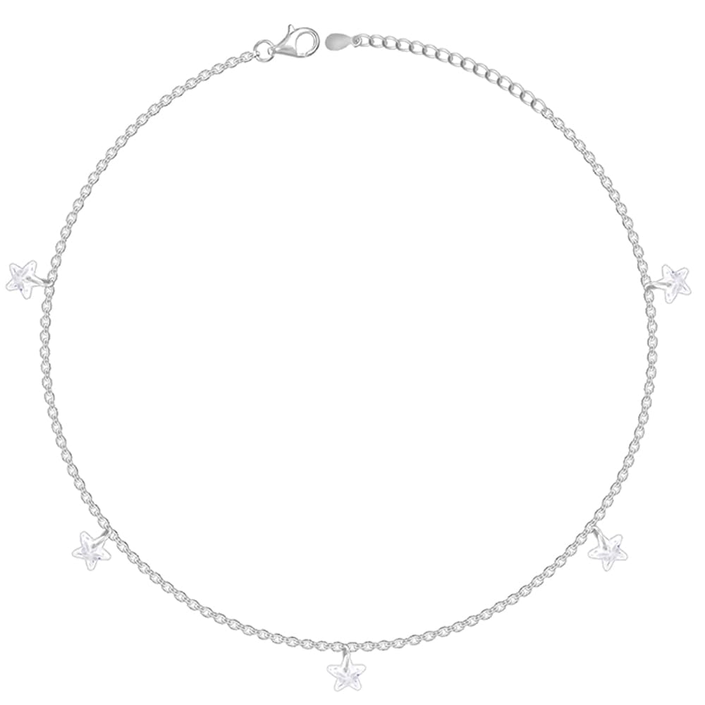 925 Silver Star Charmed Anklet,Single | Anklets for Women and Girls | With Certificate of Authenticity and 925 Stamp | 6 Months Warranty