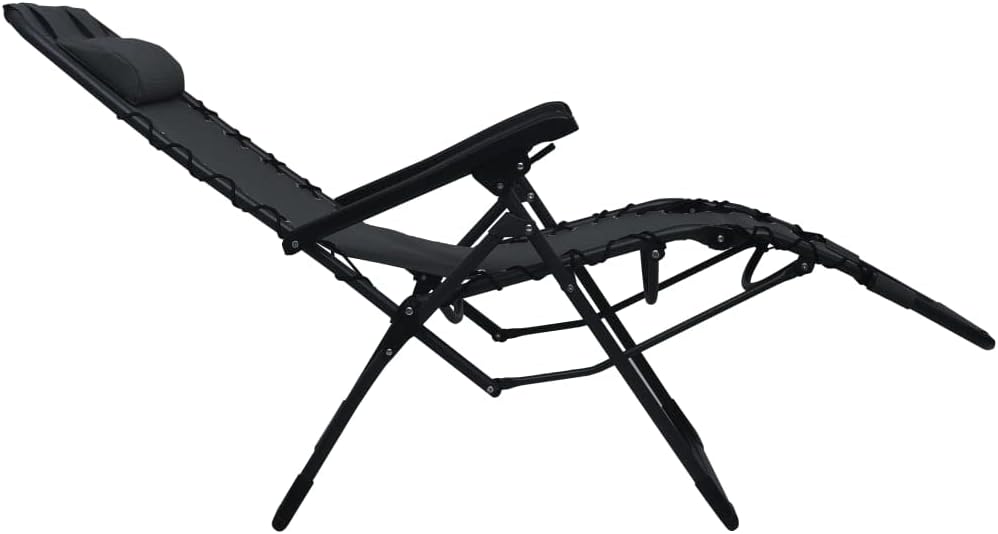vidaXL Folding Sun Lounger Adjustable Garden Chair Black Textilene Outdoor Patio Easy Storage Modern Design Furniture Portable Backrest Beach Chairs