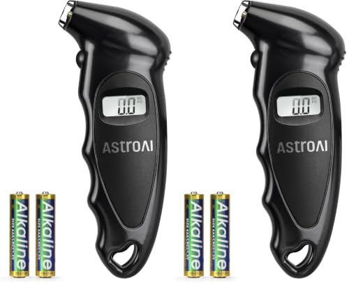 Image of AstroAI Digital Tire Pressure Gauge 200 PSI, Industrial Tire Gauge Calibrated to ANSI B40.7 Grade 2A (±0.5%), AAA Batteries, for Light Trucks, Pickup Trucks, SUVs, Cars (Black) (Pack of 2)