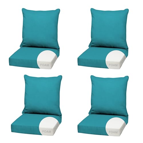 Image of Arden Outdoor Foam Deep Seat Cushion, 4-Pack, 22x24, Premium High-Density Foam, Never Flattens, Weather-Proof for Patio Chair Sofa Couch, Lake Blue Leala