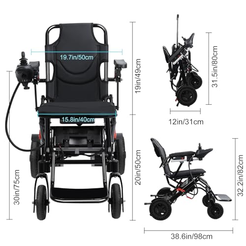 Silla de ruedas eléctrica ligera para adultos, sillas de ruedas eléctricas portátiles motorizadas para adultos con motores de 500 W, silla de ruedas de rango de 12 millas (negro)