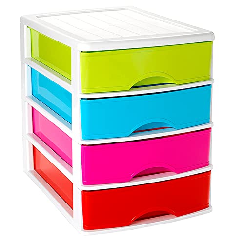 Tradineur - Cajonera de sobremesa blanca - 4 Cajones Multicolor - Torre de almacenaje, armario, baño, oficina - Fabricado en España - 35 x 27 x 35,5 cm - Modelo Blancolor