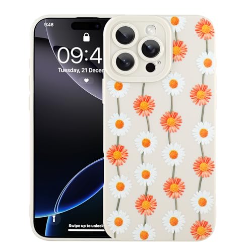 Image of Designed for iPhone 16 Pro Max Case, Cute Daisy Flower Floral Pattern Design, Slim Soft TPU Liquid Silicone Protective Cover for Women Girls - White