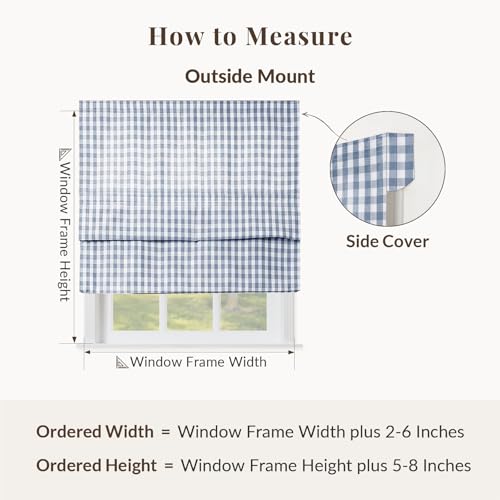 Image of TWOPAGES No Drill Cordless Buffalo Plaid Roman Shades Roman Blinds for Windows, Custom Made Room Darkening Country Checkered Blinds Farmhouse Shades, Light Blue Small Plaid, 1 Piece
