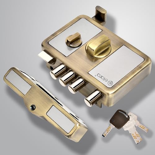 Image of Elara Quinlatch Deadbolt for Main Door, Suitable for Right and Left Handed Doors, Inside Opening Wooden Door Lock with 3 Reversible Brass Keys (Antique Finish, EDL-07)
