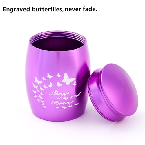 Image of Small Urns for Ashes for Female /Women /Mom /Mother /Grandma /Girl | 2.7Inch Mini Purple Butterfly Keepsake Urn for Ashes,Small Cremation Urns for Human Ashes(Aluminum)