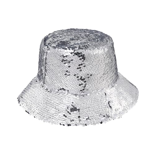 Image of Unisex Metallic Bucket Hat Waterproof Holographic Bucket Hat Fishing Hat Trendy Hip Pop Sun Cap