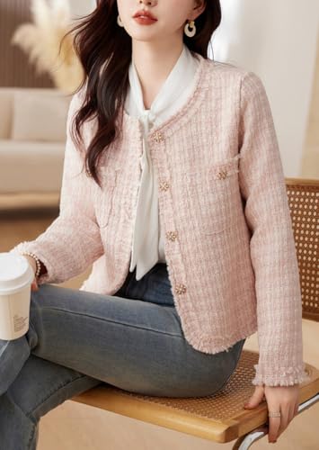 chouyatou Women's Fall Business Casual Tweed Blazer Button Down Dressy Fringed Tassel Jacket Coat4