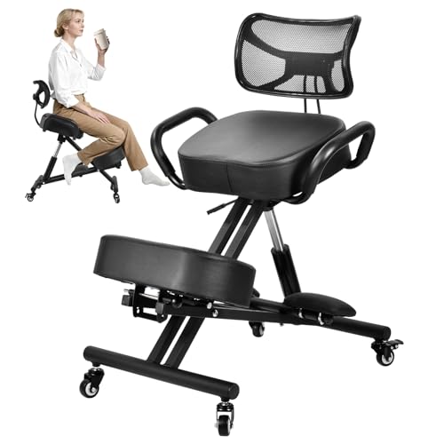 Image of Ergonomic Kneeling Chair, Height Adjustable Stool for Home and Office, PU Kneeling Chair for Desk to Relieve Back Discomfort, Thick Moulded Foam Cushions Brake Casters