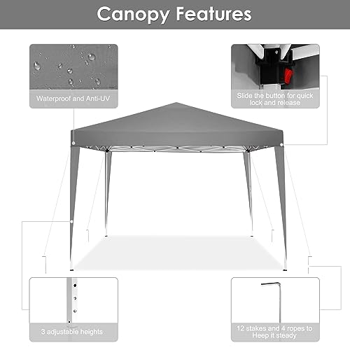 COBIZI Carpa Plegable 3 x 3, Cenadores para Jardin con 4 Paneles Laterales, Carpa Impermeable Exterior de Altura Regulable, Carpas para Exteriores, Playa, Boda, Camping, Gris - imagen 3