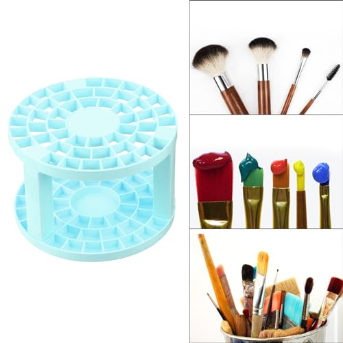 Image of PATIKIL 1pcs Paint Brush Holder, Paint Brush Storage Organizer 49 Holes Plastic Paint Storage Desk Stand Round for Artist Desk Makeup Pencil, Blue