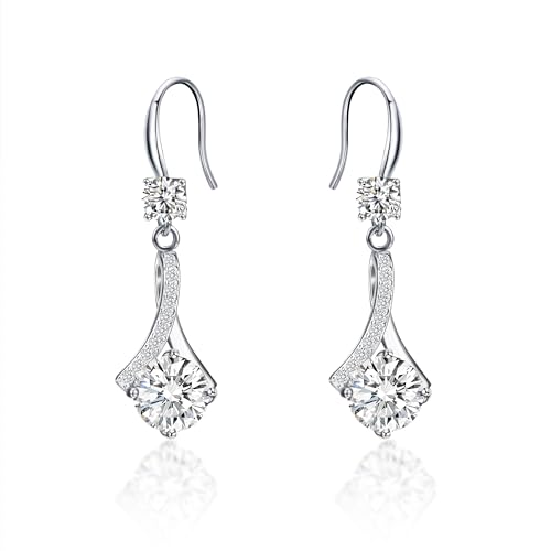 Moissanite Dangle Drop Earrings for women, 925 Sterling Silver Hook Earrings 18K White Gold D Color VVS1 Moissanite Diamond Earrings for Women Hypoallergenic Jewelry Gifts