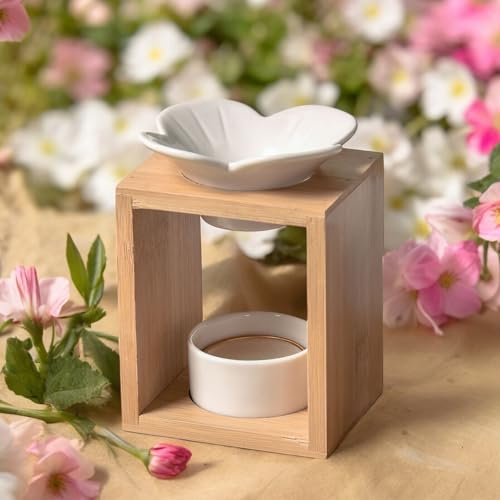 Zen'Arôme Aroma Scented Wax Melting Burner – Essential Oil Diffuser and Room Fragrance – Aromatherapy Candle Holder Wooden and Ceramic Candle Holder – Height: 12 cm - Image 4