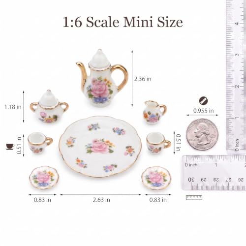 Image of Miniature Tea Set 1 /6 Scale Dollhouse Accessories Porcelain, Light Pink