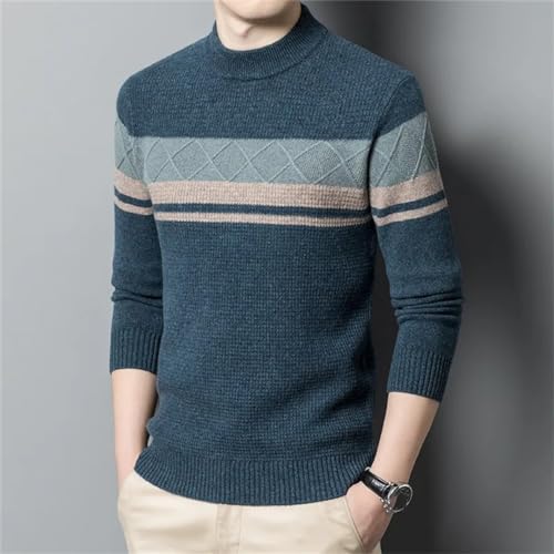 Autumn Winter Wool Thick Men's Round Neck Sweater Classic Turtleneck Stitching Business Leisure Slim Warm Sweater4