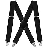 Fasker Mens Suspenders X-Back 2" Wide Adjustable Solid Straight Heavy Duty Clip Suspenders for Men Women, Black