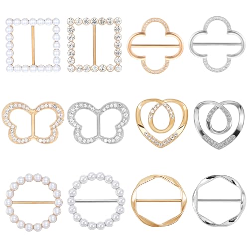 Image of Molain 12PCS Scarf Ring Clip T-shirt Ties Clips for Women Clothes Corner Knotted Button Fashion Metal Round Circle Shirt Clip Buckle Clothing Ring Wrap Holder Side Waist Tightener Clips (Gold, Silver)
