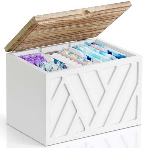 Jorkol Tampon Holder for Bathroom Decor Feminine Product Organizer with Lid Shark Week Tampon Storage Wood Pad and Tampon Organizer for Toilet Organizer Bathroom Accessories Box for Girl Stuff