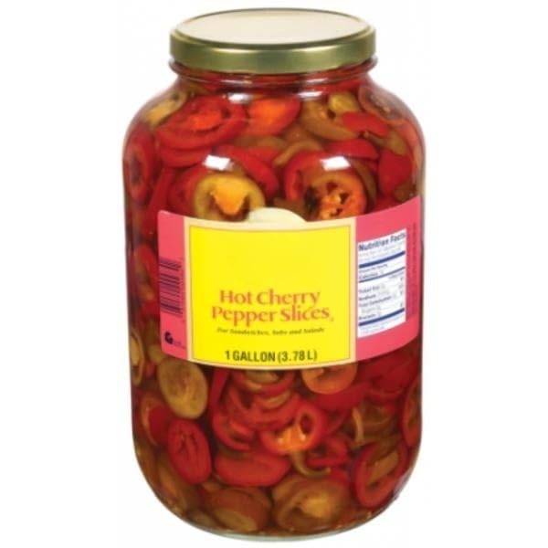 Hot Sliced Cherry Peppers - 1 Gallon - Perfect for Tacos, Sandwiches, Pizzas, and Cooking - Spicy & Tangy Flavor , these fiery and tangy peppers are perfect for a variety of dishes, from tacos and sandwiches to pizzas and salads , Ready to Use . [ 128 oz , 8 lb ]