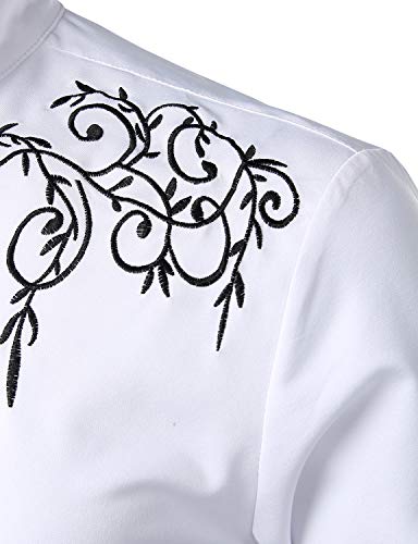 ZEROYAA Men's Western Stylish Band Collar Dress Shirts Embroidery Slim Fit Long Sleeve Mandarin Collar Shirt4
