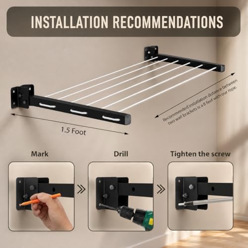 Image of TAGGY Heavy Duty 6 Layer Foldable Cloth Drying Stand for Balcony with 60 Feet Rope Cloth Drying Stand Wall Hanging Clothes Dryer Rack for Balcony Indoor Wall Mounted Laundry Hanger (6 Layer 60Ft Rope)