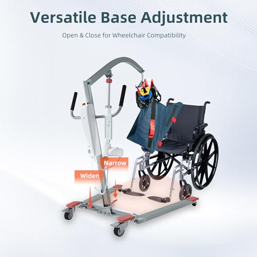Electric Patient Lift for Home Use, Full-Body Transfer Lifter w/Commode Sling, Electric Patient Transfer Lift, Supports 440 lbs, Adjustable Base and 360° Rotation,8000N Lifting Power