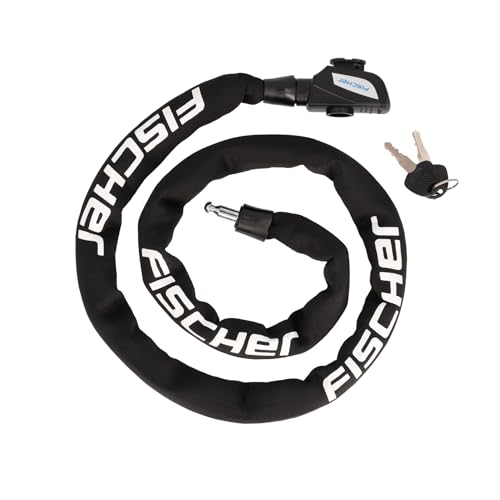 FISCHER Fahrradschloss, Kettenschloss Neopren mit 2 Schlüsseln, hohe Sicherheit für Fahrräder und E-Bikes, diebstahlsicher, schwarz, Länge: 130 cm