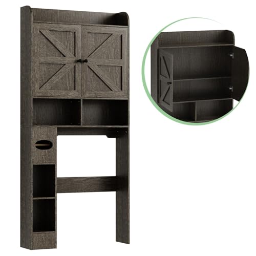 MUUEGM Over The Toilet Storage Cabinet with Barn Doors, 32.3''W Over The Toilet Shelf with Toilet Paper Holder, Bathroom Organizers and Storage Over Toilet with Adjustable Bottom Bar, Grey by MUUEGM - Image 8