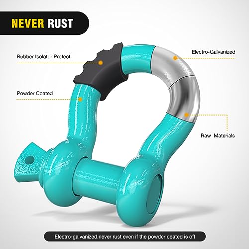 Image of Nilight 2 Pack 3 /4 inch D-Ring Shackle with 7 /8 inch Screw Pin 41,887lbs Break Strength, Heavy Duty Off Road Recovery Shackle with Isolators Washers for Use with Tow Strap, Winch, Off-Road Truck Vehicle