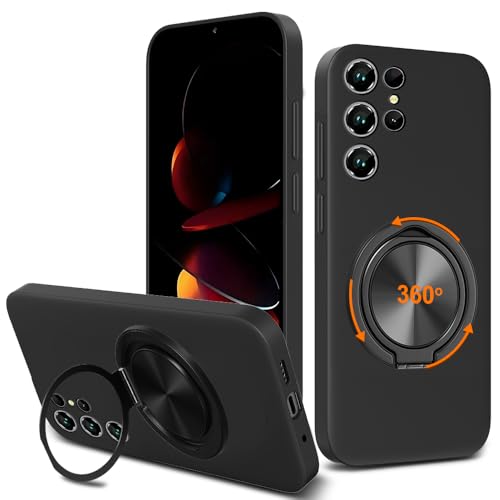 Nijiadi Oukitel C61/ C61 PRO�t�H���P�[�X�A360°��]�\�ȃ����O�z���_�[�L�b�N�X�^���h/�X�^���h�V���R��TPU�V�����t�B�b�g�ϏՌ��ی�J�o�[�P�[�X Oukitel C61 C61 PRO 2025�p-�u���b�N