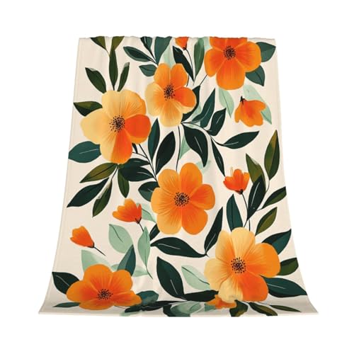 Zenorix 60x80 inch Bright Orange Flower Floral Throw Blankets, Stunning