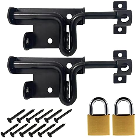 2pcs Black Slide Bolt Gate Latch with Padlock Hole, Heavy Duty Hardware Door Lock for Wooden Fence,Barn Door,shed Door,Yard Door(Included Screws and 2 Keyed Padlocks)