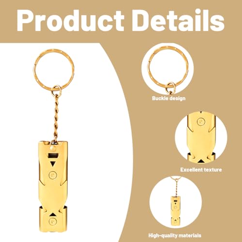 Image of Whistle High Sound, 2 Pack Double Tube Loud Whistle for Camping, Sports Whistles for Coaches for Hiking, Survival, Sports, with Keychain, 5.7cm x 1.8cm, Gold and Light Gray