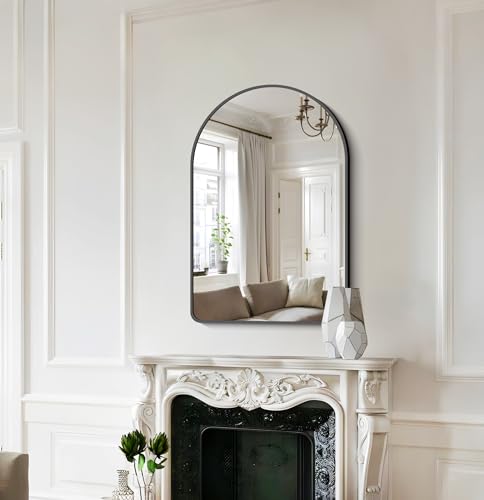 Image of FORBATH Arched Bathroom Mirror 20x28 Inch, Bathroom Mirror Wall Mounted Modern Black Aluminum Alloy Frame Decor Dresser Mirror for Bedroom Living Room Entryway, Hanging or Leaning Against Wall