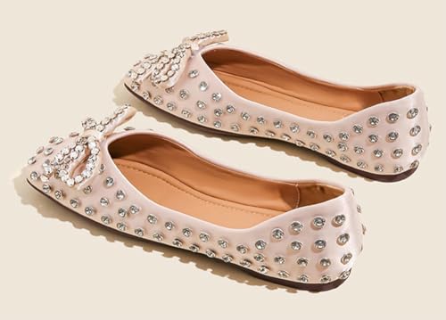 Rhinestone Bow Flats for Women Casual Square Toe Flat Shoes Comfortable Ballet Flats Shoes Dressy Outdoor Mary Jane Shoe 20253