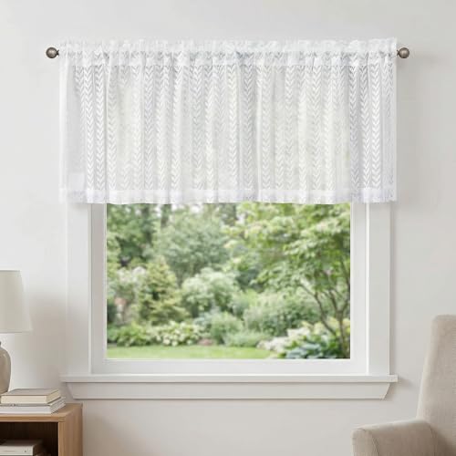TW1TGOFT Scheibengardine - Gardine Bistrogardine Transparent Vorhänge, Voile Kurzstores Gardine Gaze Schals Fensterschal Küchengardinen für Esszimmer Badezimmer Klein Fenster 140 x 45 cm, Weiß