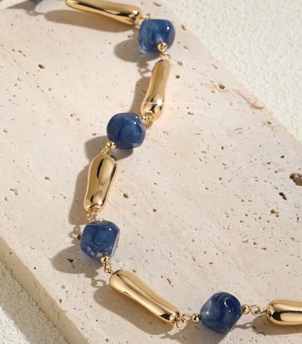 Dazylleco Lange Kette Gold Damen Kette Statement Lang mit Perlen Große Modeschmuck Geschenke für Mama(106-Blue)