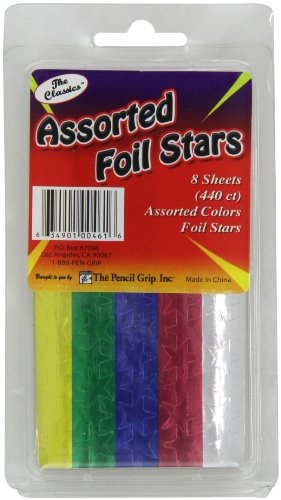 Pencil Grip The Classics Foil Stars Stickers, Assorted Colors, 8 Sheets, 440 Count (TPG-461)