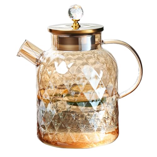 Tetera de Cristal con Tapa,Tetera de Vidrio de Borosilicato Resistente al Calor,Vidrio Hervidor de Agua con Filtro Extraíble,para Té de Frutas,Té de Flores,Zumo,Bebidas (1800ML)