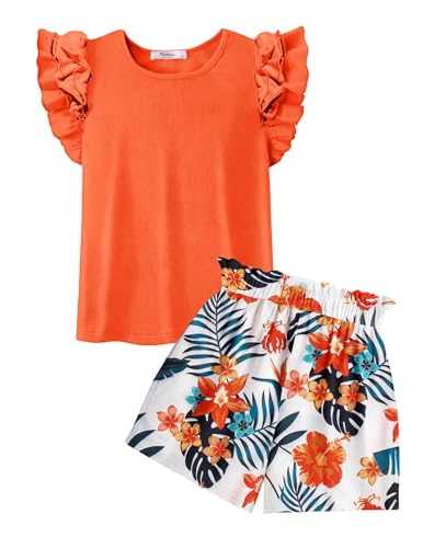 Arshiner Ensemble Filles Sans Manches Tenue D'été Shirt Orange Short 2-Pièces Vêtements pour Enfants Costume Loisirs Haut Tendance Ensemble Vêtements Filles avec...