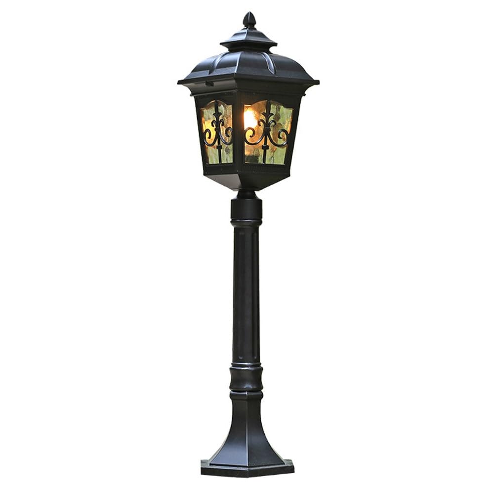 HELCEKOU Industrial Pole Lamp Water Ripple Glass Shade Street Lantern Rainproof Post Light for Garden Courtyard Patio Porch(Black)