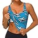 Women Girls Comfortable U-Shaped Back Yoga Vest Stretchy Blue Ocean Sea Shark Art Crop Tops with Pads Fast Dry Shirts for Fitness Gym