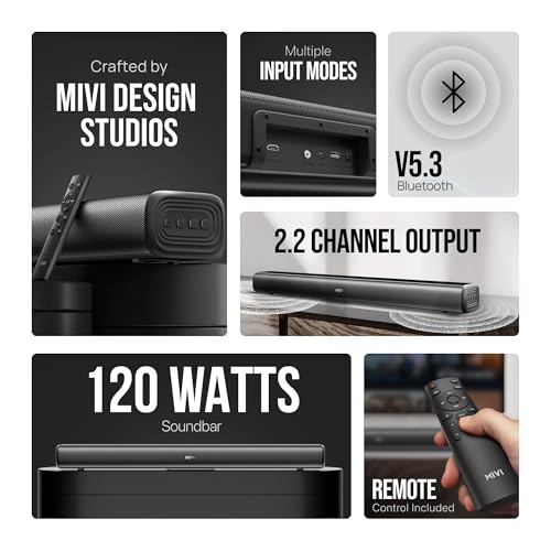 Image of Mivi Hip Hop 500 Soundbar [New Launch], 120 Watts, 2.2 Channel, HDMI, Bluetooth v5.3, AUX, USB, Remote Control, Made in India with Dual Built-in Subwoofers and Speakers