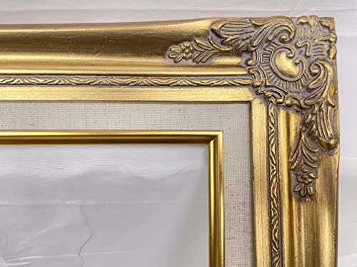 Tp Picture Frame (No Glass And Backing)- Classic Gold Ornate Wood/Gesso With Cream Linen Liner, Antique/Vintage Style, Shabby Chic, Baroque Museum Look (18 X 24 In) #TOP2