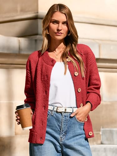 Glamaker Womens Fall Cardigans Sweaters Chunky Button Up Crew Neck Fuzzy Knit Long Sleeve Open Front Sweater Jacket3