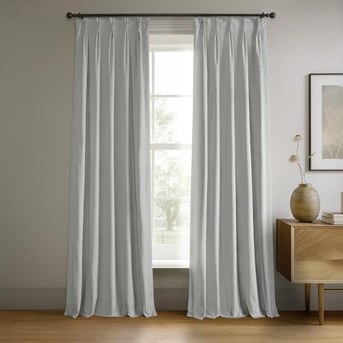 Image of HPD Half Price Drapes Velvet Blackout Curtains /Drapes - 108 Inches Long 1 Panel Blackout Curtain Signature Pleated for Living Room & Bedroom - 25W X 108L, Reflection Grey