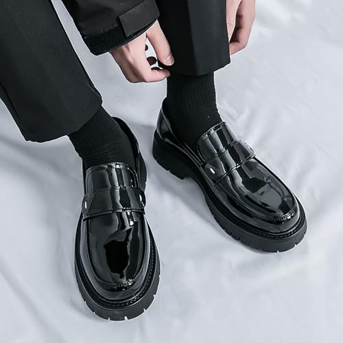Men's Patent Leather Platform Slip-On Penny Loafers Fashion Round Toe Non-Slip Lug Sole Dress Shoes for Business Work Daily Wear4