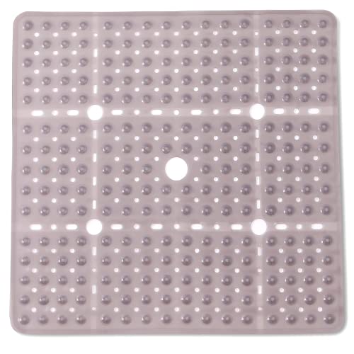 Image of ENKOSI Large 27 x 27 inch Square Non-Slip Shower Mat - Anti Slip Shower Stall Mat for Elderly and Young - Durable Shower Mat with Strong Secure Suction Cups and Drain Holes (27x27 Clear Grey)
