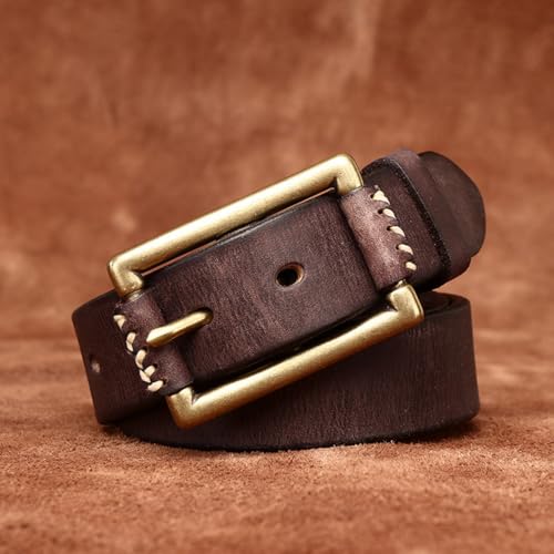 Men's Women's 33mm Wide Leather Belt,Durable Pure Cowhide Distressed Strap with with Roller Leather Square Buckle3